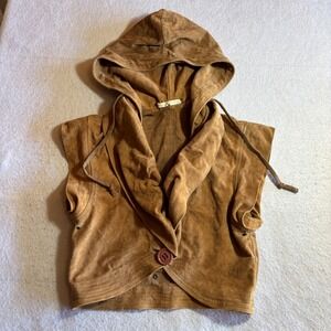Mike & Chris Womens Brown Suede Leather Cropped Hooded Vest Size M Made in USA
